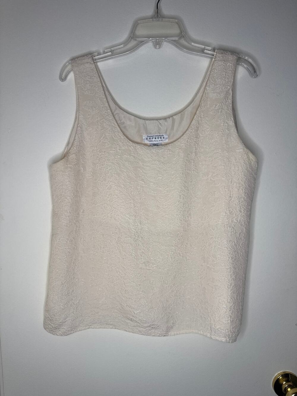 VTG 1990s Express Compagnie Internationale Cream SILK Floral Jacquard Tank L